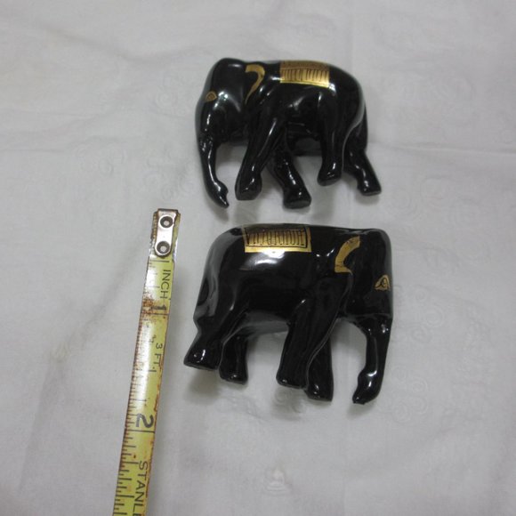 Elephants statuettes figurines Set 2 pc Lot Vintage Gilded Black and Gold - Picture 13 of 13